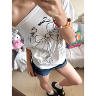 Women's Odal 220 One-Shoulder Collar Print T-Shirt - Pure Cotton