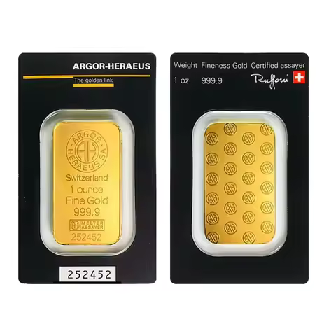 24K Gold Plated Swiss 1 Ounce Argor-Heraeus Gold Bar 1 oz Gold Bullion Foreign Currency Gifts Coin B