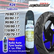 CORSA R26 Platinum RIM 17 Tubeless Tires ( 70/80-17 , 80/80-17 , 90/80-17 , 100/80-17 , 110/80-17 , 130/70-17 ) with Free Koby Tire Sealant and Pito