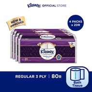 Kleenex Bath Tissue Toilet Tissue Paper Clean Care Regular 3 Ply - (4 packs x 20 rolls)
