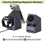 4in1 Electric Rotating Charger with Clock for Apple 1216 Series15W Apple Watch2.5W and Airpods 5W