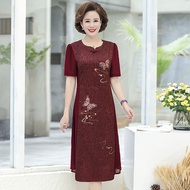 625Mom summer dress short sleeve temperament Chiffon Dress broad lady foreign style 40 years old 50