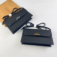 Hermes 362 Kelly Black Litchi Grain Calfskin Shoulder Bag (Gold/Silver Buckle)