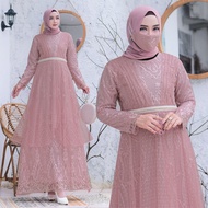 RR Gamis Lebaran 2022//Gamis Tulle Terbaru Full Brokat//Gamis Modern Kombinasi Free Masker Kualitas