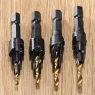 4pcs Titanium Hss Countersink Drill Set Quick Change 1/4" Round Shank 6 8 10 12 Hole Saw Woodworking Toolssmall Wrench