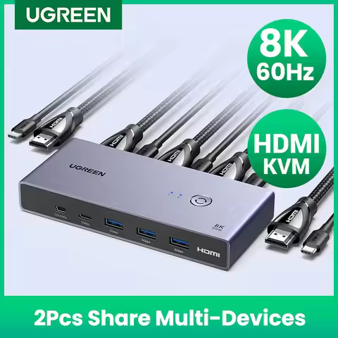 UGREEN 8K 60Hz HDMI KVM Switch USB C USB3.0 KVM Switcher 2 PCs Sharing 1 Monitor,Printer,Keyboard,Mo