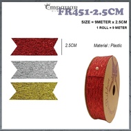 2.5CM/3.8CM/9M PLASTIC SHINY RIBBON/RIBEN BERKILAT/RIBEN HANTARAN/GLITER RIBBON/RIBBON BOUQUET/GIFT 