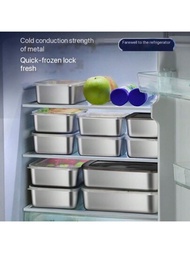 不鏽鋼多入組冰箱食物盒，矩形設計，附塑料蓋和提拉米蘇杯，適合食品備餐和儲存