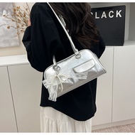 Korean Style Women Handbag Underarm Boston Bag Small PU Shoulder Bag with Multiple Pockets Plain Pea