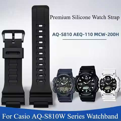 For Casio AEQ-110W SGW-300H AQ-S810W Ultra Durable Watch Strap 18mm Non Slip Silicone Band Solid Ste