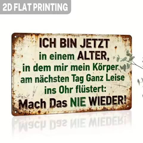 2D Flat, 1pc German Vintage Funny Metal Sign with German Text & English Translation - "I'm Now at an