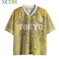 Tokyo Dragon Japanese Tattoo Jersey, Boys and Girls' Clothing Jersey, Y2K Aesthetic Vneck Sports Jer