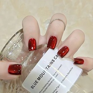 Red highlighted white fairy berry red solid color cat eye short nail art-MY148