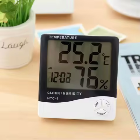 HTC-1 Electronic Thermohygrometer Weather Station With Clock LCD Electronic Digital Temperature Humi
