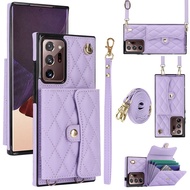 Casing For Samsung S23 Ultra With Diagonal Strap Lanyard Mobile Phone Shell Cards Slot Case Leather 