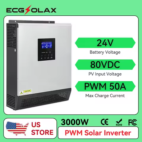 ECGSOLAX 3KVA Hybrid Solar Inverter 24V 110V Built-in 50A PWM Solar Charge Controller 2400W Pure Sin