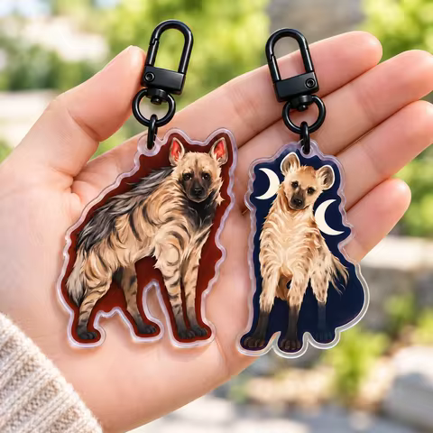 Cute Hyena Acrylic Keychain, Animal Charm Key Ring, Transparent Clear Bag Pendant with Hook, Unique 
