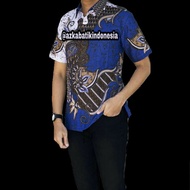 BAJU BATIK PRIA TERBARU 2021 KEMEJA BATIK PRIA KOMBINASI POLOS MEWAH LENGAN PENDEK MODERN PEKALONGAN