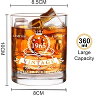 LIGHTEN LIFE 60th Birthday Gifts for Men 12 oz,1965 Whiskey Glass in Valued Wooden Box,60th Birthday