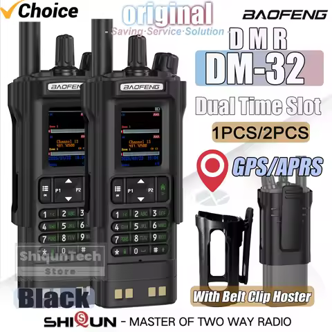 1/2PCS BAOFENG DM-32 DMR Digital Walkie Talkie With Belt Clip Hoster GPS Dual Mode Analog TDMA Dual 