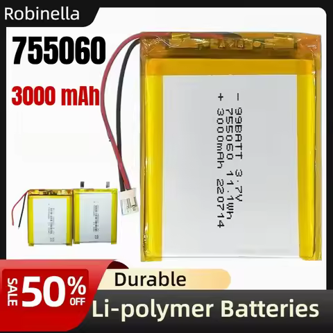 755060 Li-Polymer Battery 3.7V 3000mAh for Portable Power Solutions: Mobile Chargers, Solar Devices,