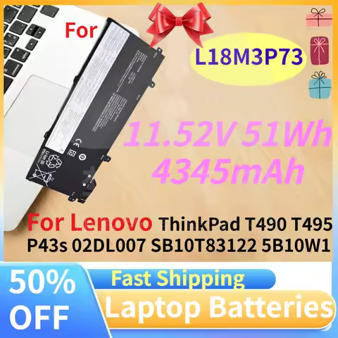 11.52V 51Wh 4345mAh L18M3P73 L18L3P73 L18C3P72 L18M3P72 Battery For Lenovo ThinkPad T490 T495 P43s 0