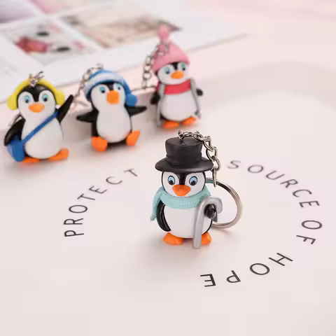 4pcs/lot Cute Penguin Keychain Cartoon Penguins Keychains Punk Style Animal Pendant Key Rings For Wo