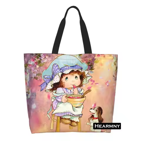 Fashion Cute Sarah Kay Shopping Tote Bag Reusable Cartoon Groceries Linen Shopper Shoulder Bag