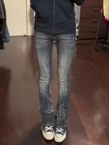 Women's Low Rise Jeans Flared Denim Pants Black American Retro Bootcut Jeans Korean Skinny Y2k Japan