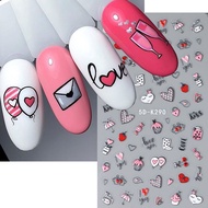 5D Valentine Sticker for Nails Cute Cartoon Love Letter Balloon Champagne Design Slider Decal Manicu
