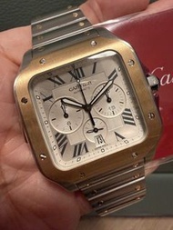 😍🥰Cartier W2SA0008 Santos de Cartier 😍❤️ 2020年  卡地亞 W2SA0008 Santos de Cartier 計時碼錶 18K 金/精鋼 銀色錶盤 (手