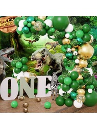 50/134入組叢林主題派對氣球花環拱門套件,綠金氣球拱門,熱帶風格恐龍派對裝飾與棕櫚葉,適用於野生動物主題生日派對和嬰兒淋浴用品