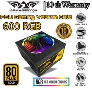 Power Supply Armaggeddon Voltron Gold 600 RGB PSU 80 Plus 80+ Gold Pure Power 600W 600Watt - Above 500W For PC Gaming Plus Pin Vga 6+2 Pcie x2 [12mm RGB Powerful Fan] [10 Years Warranty]