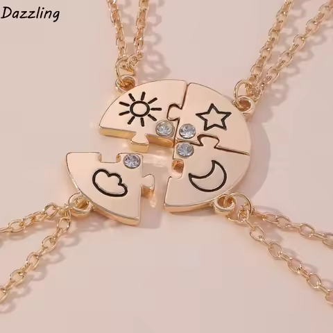 4pcs/set Rhinestone Best Friends Forever Necklace Necklace Combination Jewelry Set Jigsaw BFF Neckla