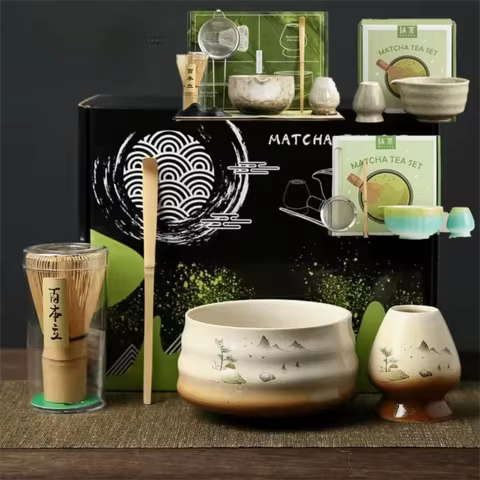 Tea Sticks Japanese Matcha Tea Set Match Bowl Matcha Spoon Matcha Brush Tea-Making Tools Bamboo Cera