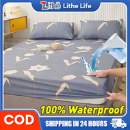 【100% Waterproof 】Mattress Protector Bedsheet Mattress Cover Kapok Flower Design Single Double Queen