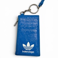 成色極佳 ▼ BALENCIAGA adidas 721894 皮革三條紋三葉草肩帶卡包/零錢包 藍色 義大利製造 男士 附盒子和防塵袋