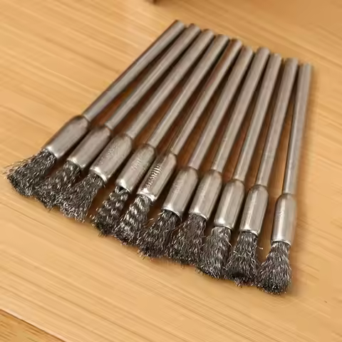 10 Stainless Steel Wire Brushes with A 3mm Handle - Ideal for Rotating Tools, Ideal for Cleaning, Ru