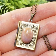 米白印度瑪瑙書本造型相片夾珍藏吊墜項鍊飾品