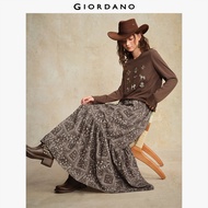 GIORDANO Women Skirts Paisley Print Tiered Maxi Skirts Elastic Waist Exotic & Bohemian Fashion Casua