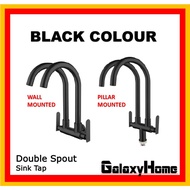 HIGH QUALITY [BLACK] STAINLESS STEEL [PILLAR] [WALL] DOUBLE SPOUT SINK TAP ITTO