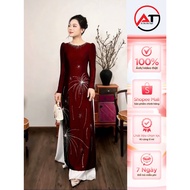 Middle-aged ao dai for mothers, high-quality 4-panel round neck satin ao dai for young mothers, size