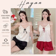 HT135 sexy 2s polka dot pajamas set with PADDING, silk pajamas with mixed colors to flatter your fig