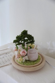 【設計款花盅】春天的粉黃色花園 客製化永生花 骨灰罐 寵物骨灰