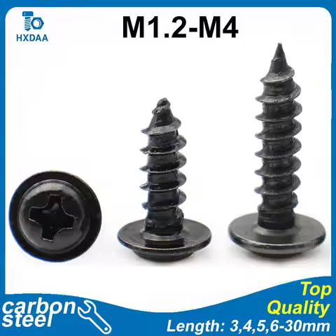 M1.2 M1.4 M1.7 M2.3 M2.6 M3 M3.5 M4 Black Carbon Steel Phillips Flanged Flat Head Self-Tapping Screw