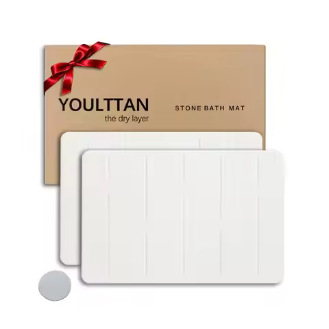 Bath Stone Mat 24x16 2Pack QuickDry, NonSlip Diatomaceous Earth Mat, Stylish amp Absorbent, White St