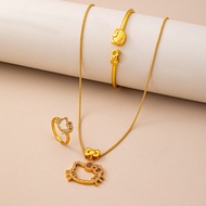 Cute Girl Full Diamond Hollow kt Cat Necklace Female Light Luxury Sand Spot Diamond KT Cat Clavicle 