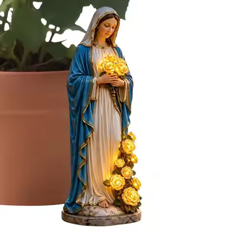 Mary Lady Garden Light Solar Resin Waterproof Decorative Lights Mary Statue Flowers Goddess Statue w