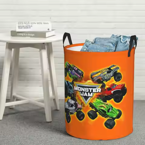 Laundry Collector Classic Monster Jam Truck Pattern Foldable Laundry Basket Large Storage Baby Washi