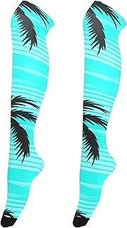 Thigh High Stockings for Women Palm Trees Turquoise over Knee Stocking Socks Tights Floral Femboy So